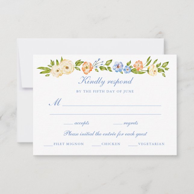 Floral Border Wedding  RSVP Card (Front)