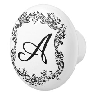 Floral Border with Monogram Ceramic Knob