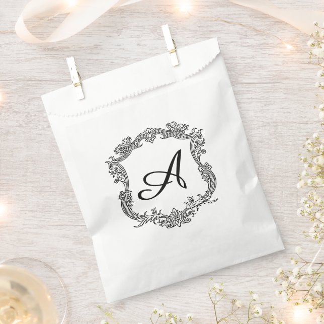 Floral Border with Monogram Favour Bag (Clipped)