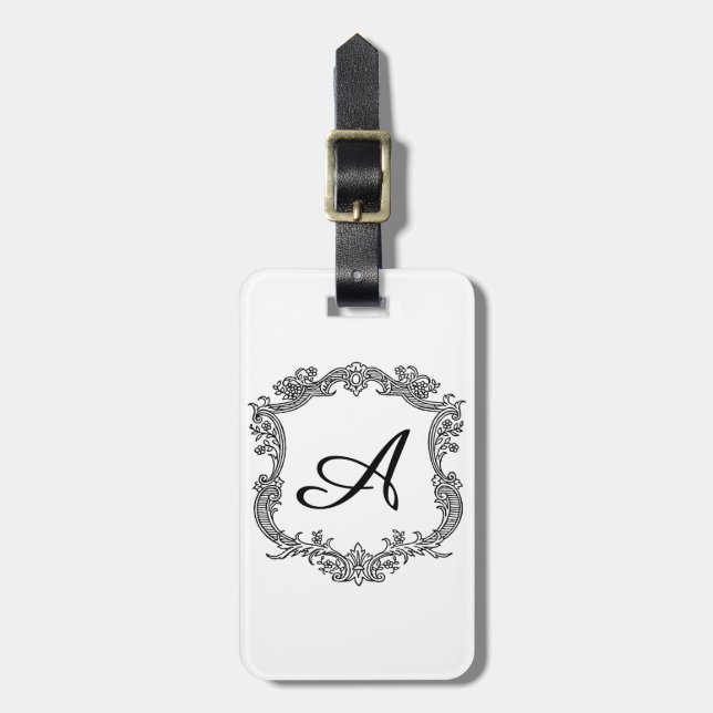 Floral Border with Monogram Luggage Tag (Front Vertical)