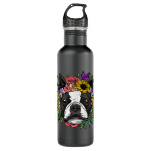 Floral Boston Terrier Botanical Plant Flower Puppy 710 Ml Water Bottle