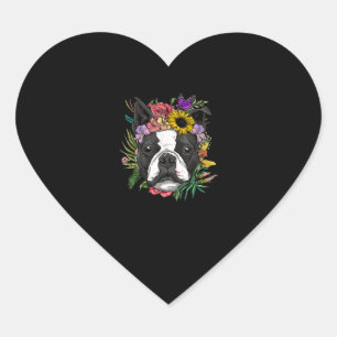 Floral Boston Terrier Dog Spring Nature Dog Lovers Heart Sticker