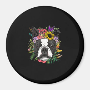 Floral Boston Terrier Dog Spring Nature Dog Lovers Magnet