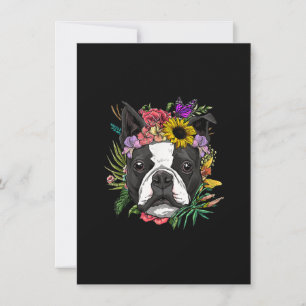 Floral Boston Terrier Dog Spring Nature Dog Lovers Thank You Card