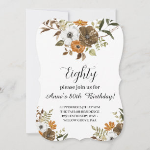 Floral botanical 80th Birthday custom Invitation 