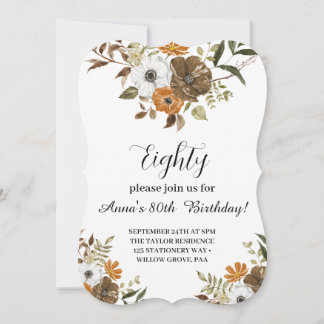 Floral botanical 80th Birthday custom Invitation 