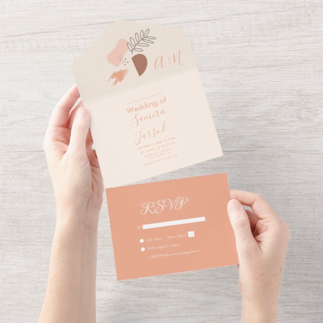 Floral Botanical Abstract Shapes Wedding  All In One Invitation (Tearaway)