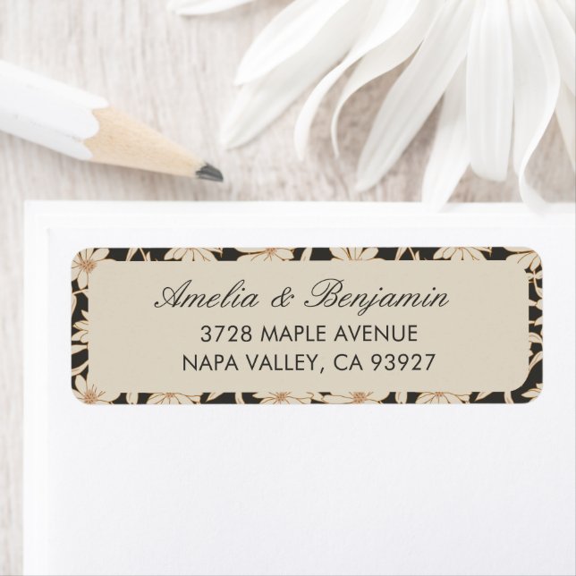 Floral Botanical Black Ivory Return Address Label (Insitu)