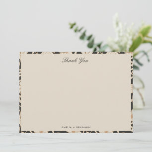Floral Botanical Black Ivory Wedding Custom Names Thank You Card