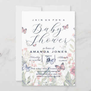 Floral Botanical Boho Butterfly Baby Shower Invitation