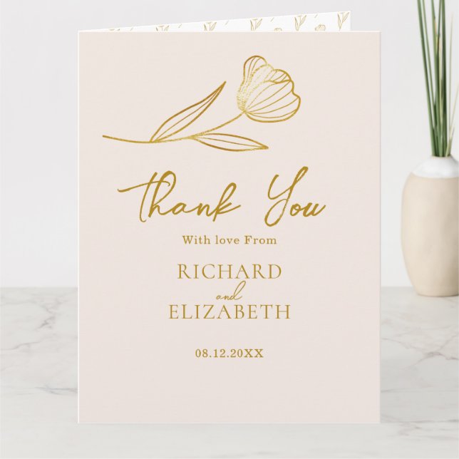 Floral Botanical Boho Minimal Wedding Thank You Card (Front)