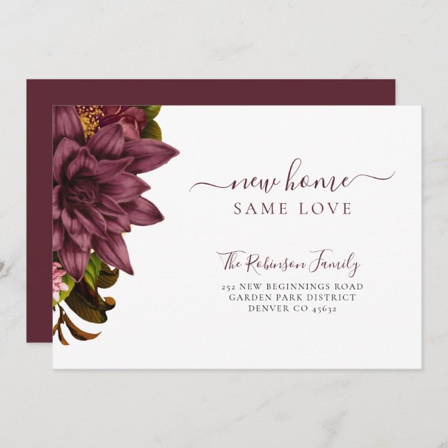 Floral botanical chic elegant moving announcement (Front/Back)