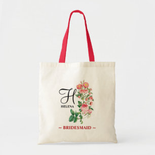 Floral Botanical Customized Monogram Bridesmaid Tote Bag