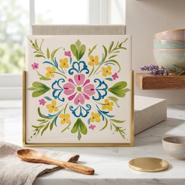 Floral Botanical Decorative Ceramic Tile Colourful (Floral Botanical Decorative Ceramic Tile Colorful
)