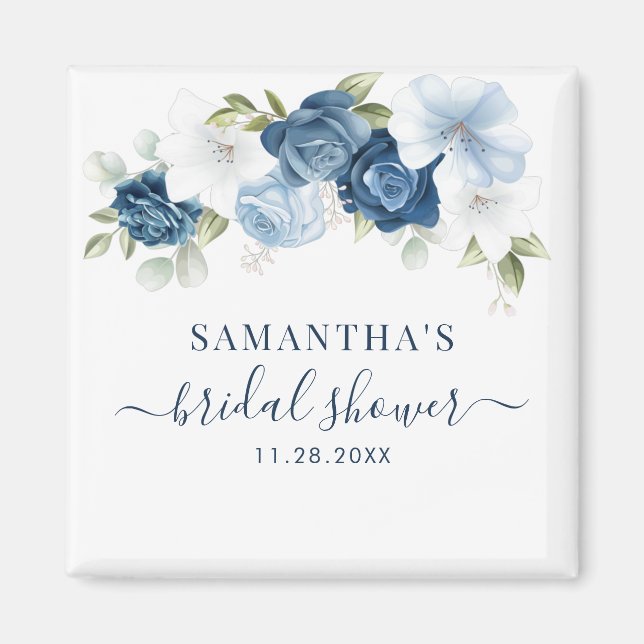 Floral Botanical Dusty Blue Bridal Shower Magnet (Front)