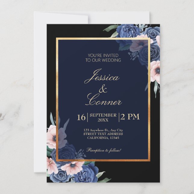 Floral botanical Elegant wedding gold Invitation (Front)