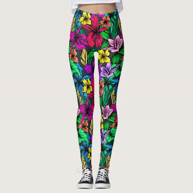 Floral Botanical Flowers Leaves-00000 Leggings (Front)