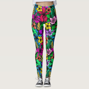 Floral Botanical Flowers Leaves Pattern Leggings