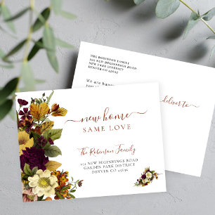 Floral botanical foliage script moving announcement postcard