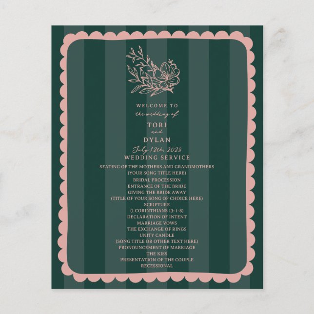 Floral Botanical Green Stripe Wedding (Front)