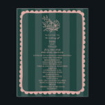 Floral Botanical Green Stripe Wedding<br><div class="desc">Wedding theme featuring text inside hand drawn pink frame with pink floral botanical line drawing over emerald green stripe background.</div>