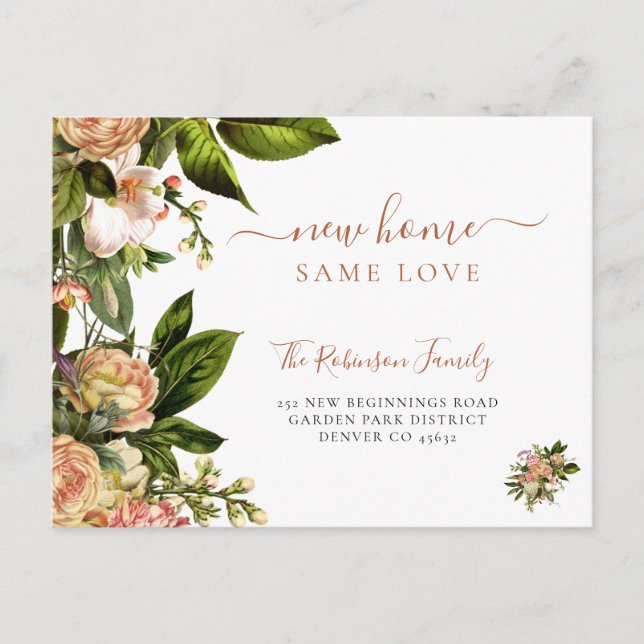 Floral botanical greenery elegant moving announcement postcard (Front)
