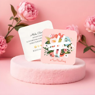 Floral Botanical Hashtag Blush Pink Social Media Square Business Card