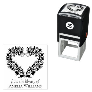 Floral Botanical Heart From the Library Of Self-inking Stamp