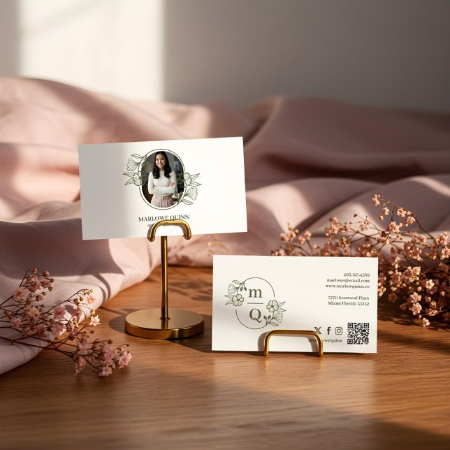 Floral Botanical Monogram Crest Logo Brand Photo Business Card (Floral Botanical Monogram Crest Logo Brand Photo Business Card)