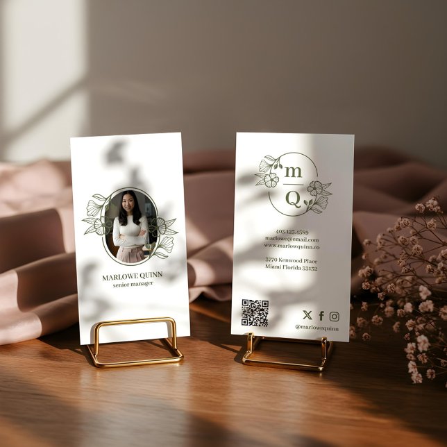 Floral Botanical Monogram Crest Logo Brand Photo Business Card (Floral Botanical Monogram Crest Logo Brand Photo Business Card)