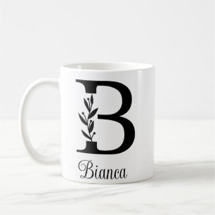 Floral Botanical Monogram   Custom Text Elegant Coffee Mug