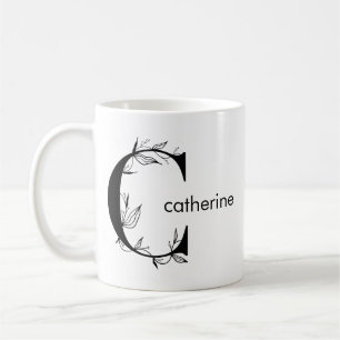 Floral Botanical Monogram   Custom Text Elegant Coffee Mug