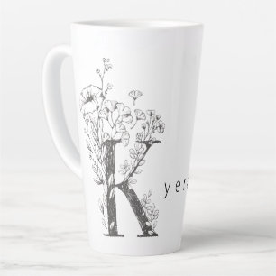 Floral Botanical Monogram "K" Custom Text Elegant Latte Mug