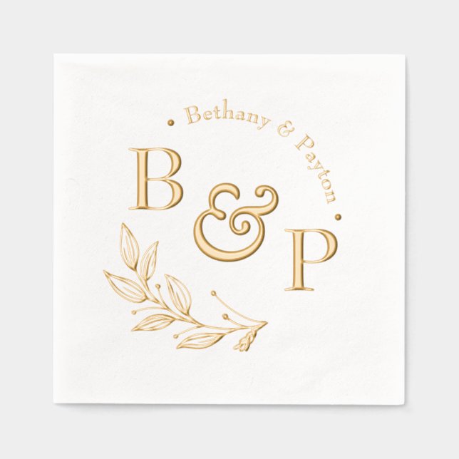 Floral Botanical Monogram Personalised Wedding Foil Napkins (Front)