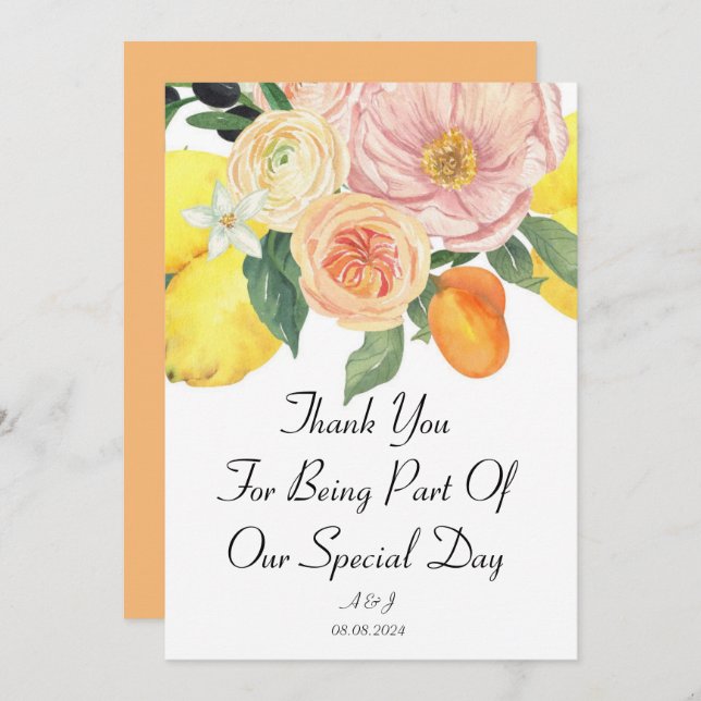 Floral Botanical orange Invitation (Front/Back)