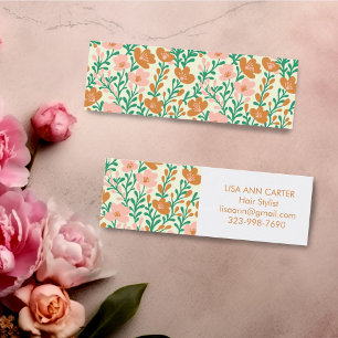 Floral Botanical Pattern Pretty Pink and Green Mini Business Card