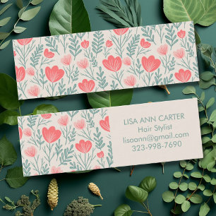 Floral Botanical Pattern Soft Pink and Green Mini Business Card