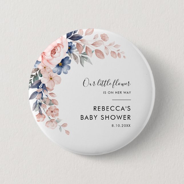 Floral Botanical Pink Foliage Baby Shower 6 Cm Round Badge (Front)