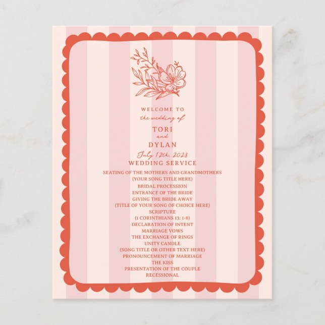Floral Botanical Pink Stripe Wedding (Front)