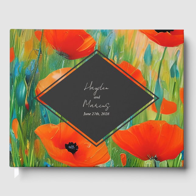 Floral Botanical Poppy Wedding Guest Book (Front)