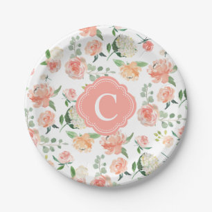 Floral Botanical Print with Your Monogram Paper Plate