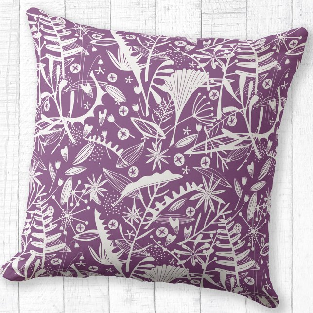 Floral Botanical Purple Cushion (Botanical silhouette pattern purple throw pillow)