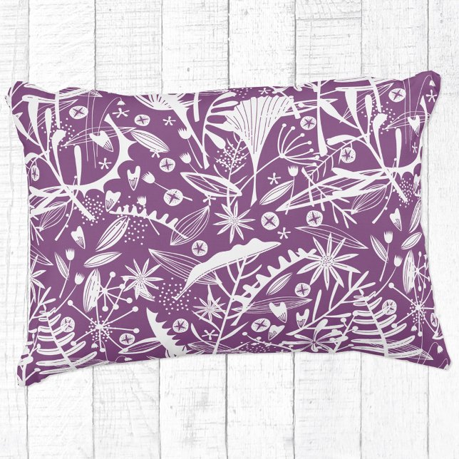 Floral Botanical Purple Decorative Cushion (Purple botanical silhouette foliage accent pillow)
