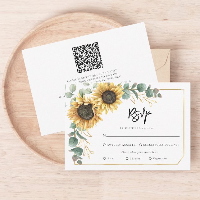 Floral Botanical Script Sunflower Wedding RSVP Card (Floral Sunflower Eucalyptus Greenery Wedding Enclosure RSVP Card)