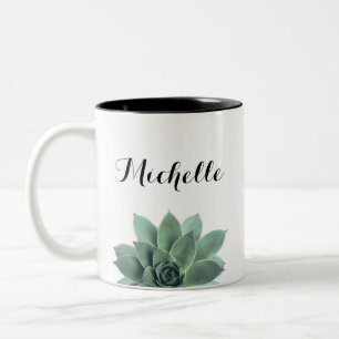 Floral Botanical Succulent Elegant Script Two-Tone Coffee Mug