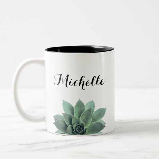 Floral Botanical Succulent Elegant Script Two-Tone Coffee Mug (Left)