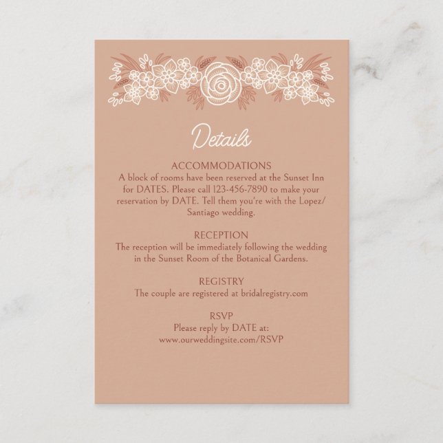Floral Botanical Terracotta Wedding Details Enclosure Card (Front)