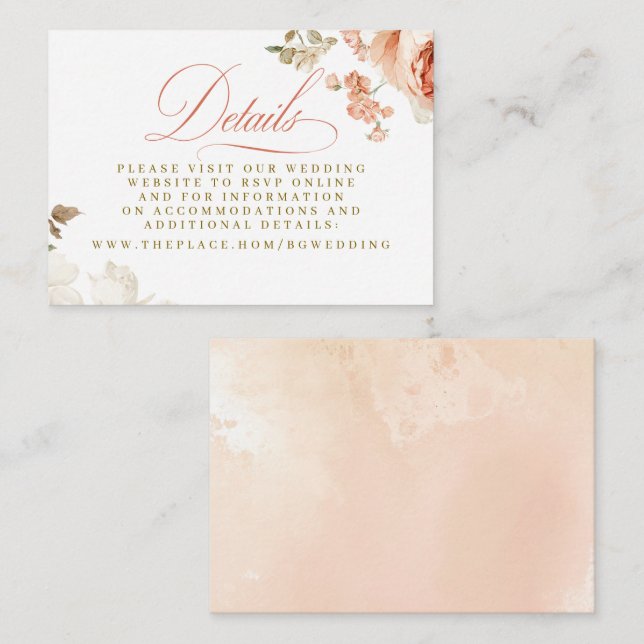 Floral Botanical Victorian Wedding Details Small  Enclosure Card (Front/Back)