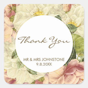 floral botanical vintage thank you favours square sticker