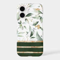 Floral Botanical Watercolor Gold Glitter Green